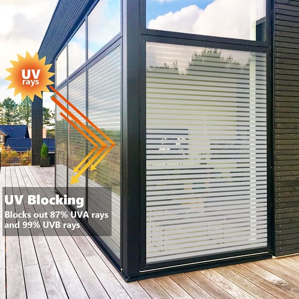 Frostat Fönsterfilm, Vändbar Design Sekretessdekal för Kontor Sovrum, Icke-vidhäftande Statisk Fästning UV-skydd Ränder, Sekretesskydd