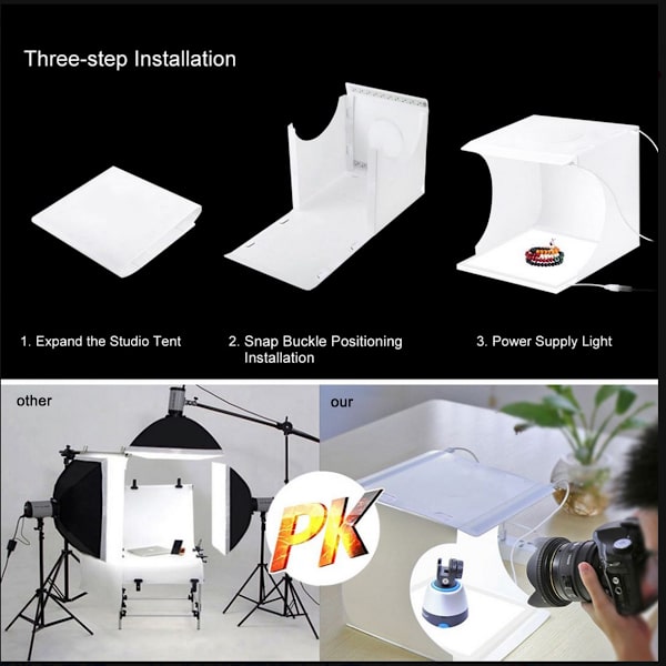 Studio lysboks, bærbar, sammenleggbar, justerbar LED-lys for bilder