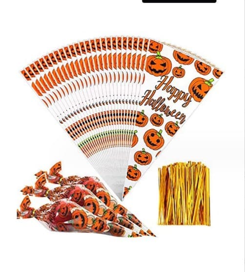 100-pack Halloween koncellofanpåsar pumpa godispåse