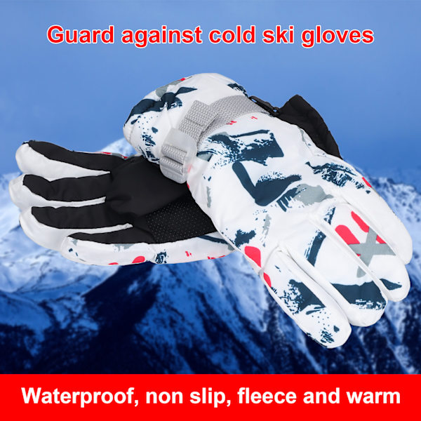 2 st skidhandskar Vattentäta Vindtäta Snöhandskar Antislip Borstade för Kallt Väder Vintersport Ridning(Röd Vit )