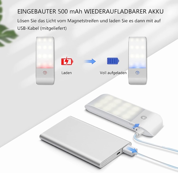 Rörelsesensorlampa Inomhus, Skåpbelysning Med Fjärrkontroll, 600mAh Uppladdningsbart Batteri Garderobslampor, 12-LED Trådlös För Barnrum,