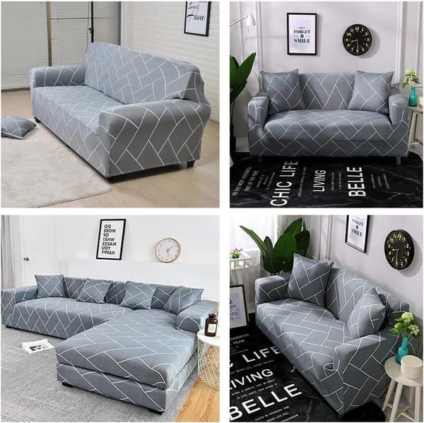 Trykt sofatrekk, sklisikker møbelbeskytter, elastisk seksjonssofadeksel, sofaputetrekk i polyester for 1-4 seters sofaer, full dekning