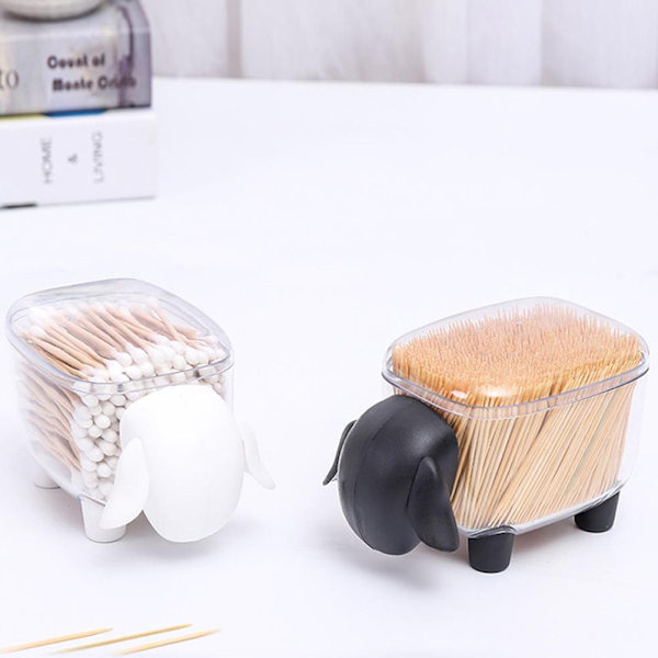 Mini Plast Bomuldsvat Pinde Opbevaringsboks Sød Får Støv Tæt Kosmetisk Bomuld Opbevaringsboks Husholdning Desktop Organizer