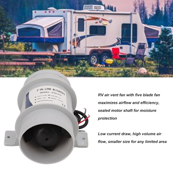 3 tommers 12V stille inline vifte inline marine lensepumpe luft vifte for yachter båter luftsirkulasjon