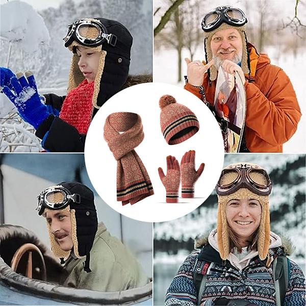 Vinter 3 i 1 lue, skjerf og hanske sett, mykt og varmt