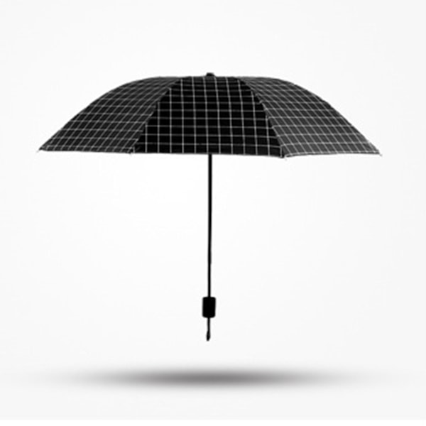 Bärbart Paraply Tri Fold 8 Ribbor Regn Sol Dubbel Användning Vindtätt Vikbart Rutmönstrat Paraply för Utomhusresor Svart