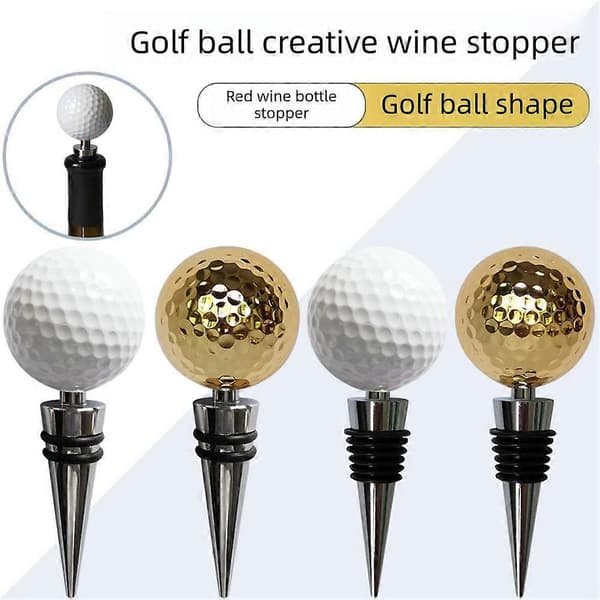 Golfballformet vinpropp i metall med silikonforsegling – dekorativ vinflaskestopper 2 Ring White