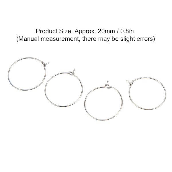 50 stk. 20 mm Bulk Hoop Øreringe Rustfrit Stål DIY Anti Allergi Vinglas Ringe Smykkefremstilling Bryllup Fødselsdagsfest