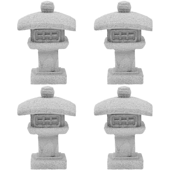 Miniatyrstatue for hagedekorasjon med 4 stk Bonsai Zen-tårnpynt