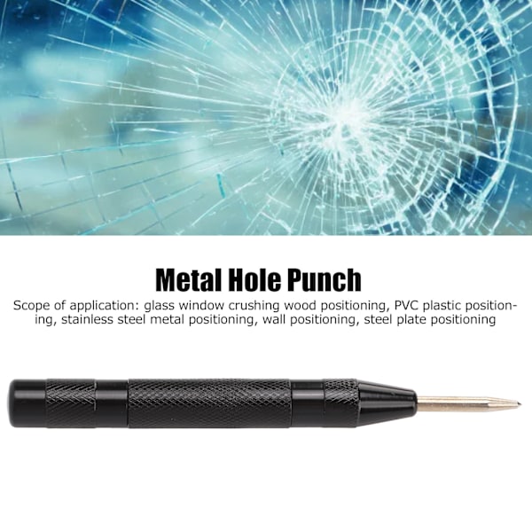 Center Punch Høj Hårdhed Stål Struktur Justerbar Spænding Automatisk Center Punch Positioner Vinduesbryder Sort