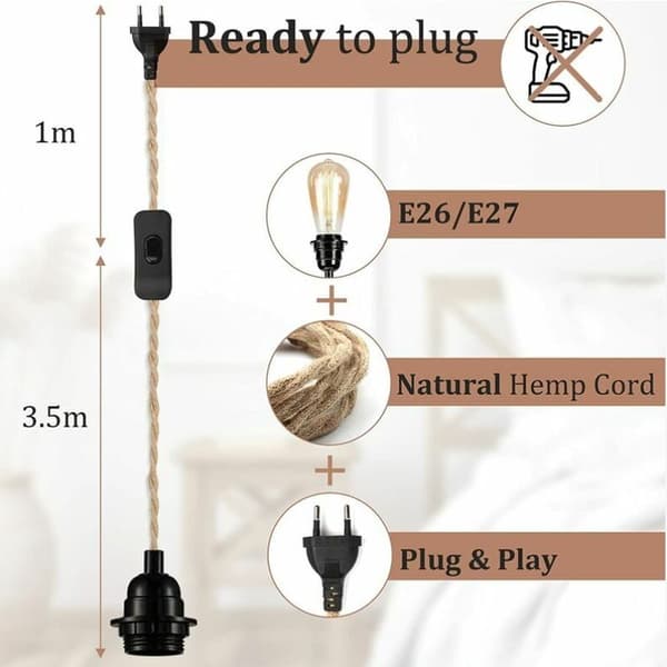 4 par hamptov lysekrone kabel 4,5m, E27 fatning afbryder med B