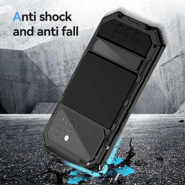Vanntett, støvtett og støtsikkert deksel med holder for iPhone 15 Plus Black