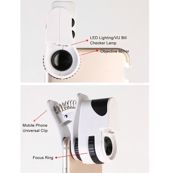 Klips på type lupe med LED UV-belysning 50X zoom Universal mikroskoper smykker forstørrelsesglass for smarttelefoner