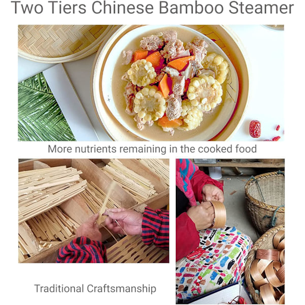 Bambusteamer Set För Mikrovågssäker Matlagning, Bevarar Näringsämnen, Naturlig Bambu, Lätt Att Använda Och Sköta, Laga Flera Rätter Samtidigt, Idealisk