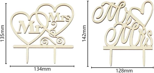 2 delar Mr & Mrs Tårttopp i trä Bröllopstårta Dec