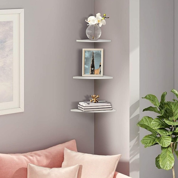 Hörnhyllslösning för badrum och kök, flytande hyllor i konststen med polerad högglansfinish, design för flera användningsområden för hemmet
