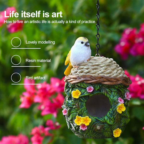 Hengende utendørs fuglekasse håndlaget harpiks fuglemater og fuglehus for gårdsplass uteplass hagedekorasjon
