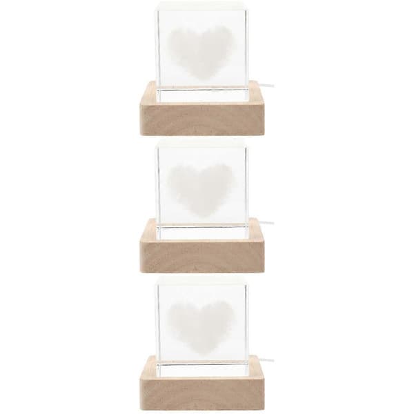 Heart Light Krystallterning-lampe til dekorasjon, 3 stk. romantisk nattlys med base