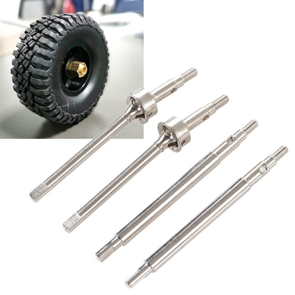 RC Front Rear Drive Shaft Replacement Steel RC CVD Axle med 8mm Messing Adapter for Traxxas 1/18 Bil Sølv