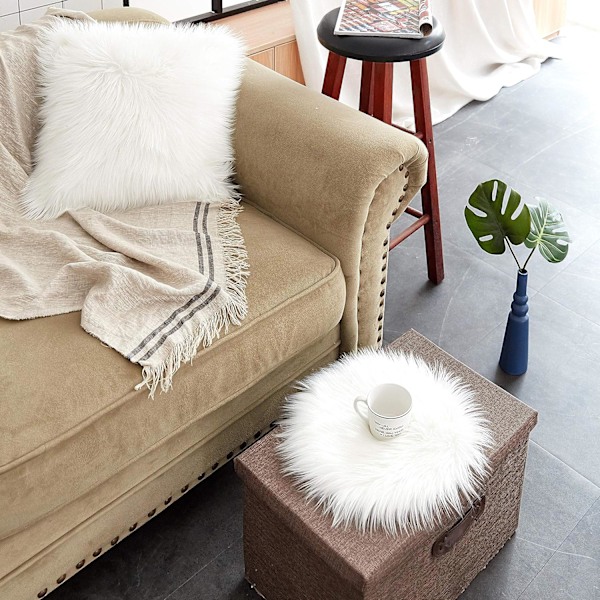 Mysig Lyxig Fuskfårskinnsfäll, Mjuk & Fluffig 30 Cm Rund Mörkgrå Lammskinnsimitation Matta för Modern Atmosfär i Vardagsrum, Sovrum, Lekrum