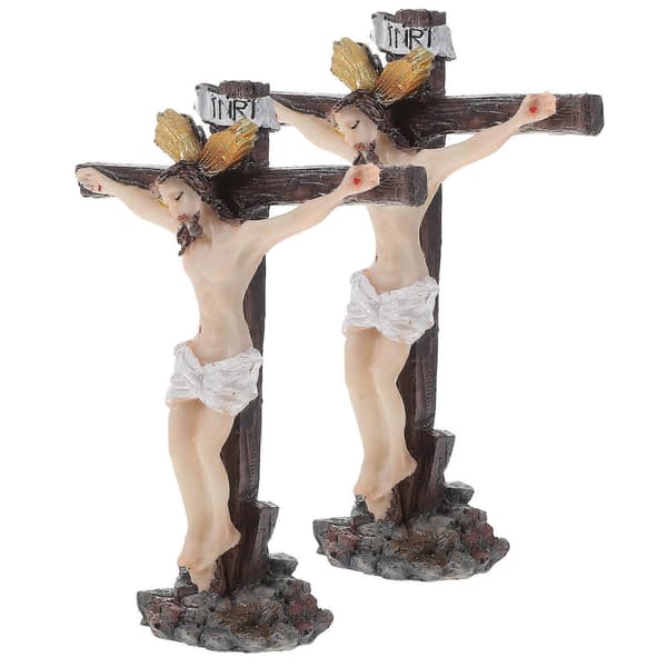 Jesus kors-figur harpiksstatue for dekorasjon 2 stk korsstatue