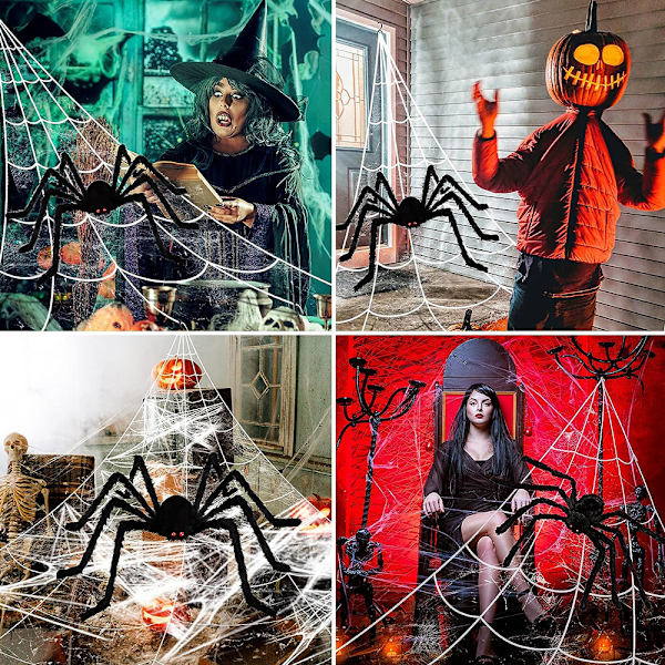 Halloween Sensation, Största spindel- och nätsetet, realistisk falsk spindel med superstretchigt spindelnät för flera användningsområden