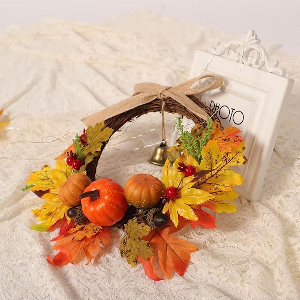 Höstkrans, Höstkrans med livfulla bärdekorationer och färgglada lönnlöv, Elegant ytterdörrsdekoration för Thanksgiving, Lämplig för