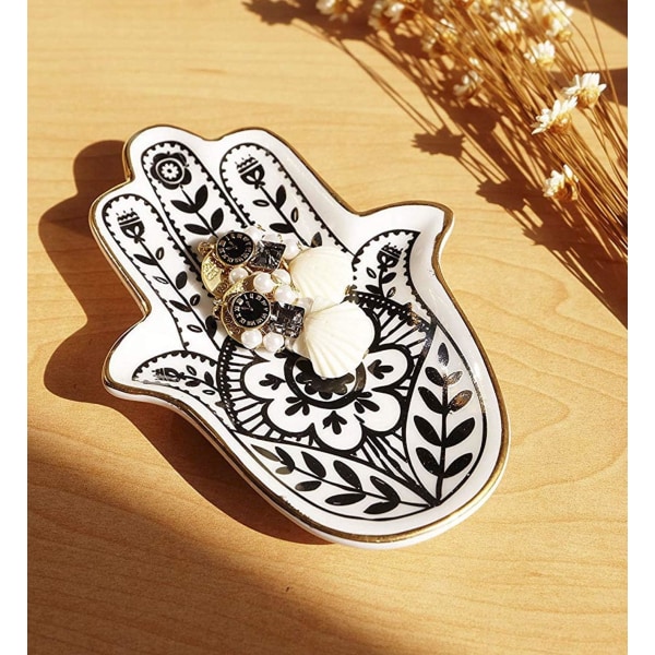 Smykkefat Smånipsfat Ringfat Keramisk Hamsa Ondt Øye Hand of Fatima Holder Nøkkel Askebeger Smånipsfat Skål Liten Boho Hjem Dekorativ Søt Dekor