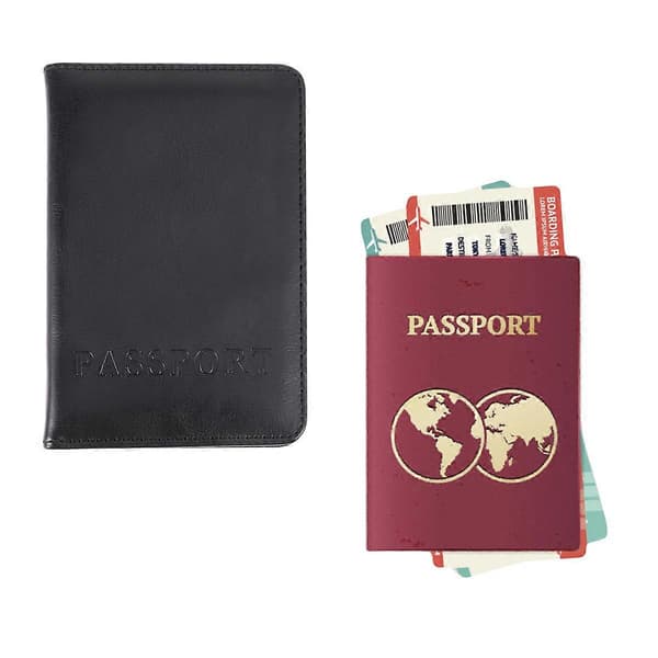 Svart passfodral reseorganisator för säker förvaring 2-pack PU