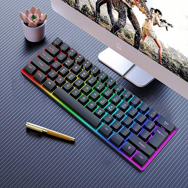 60% Trådbundet Gamingtangentbord, RGB-bakgrundsbelyst Ultrakompakt Mini