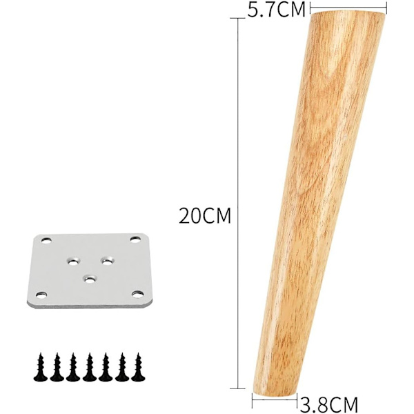 4-pack möbelfötter i trä, möbelben i ekfärg för stolar, skåp och soffor, med skruvar och filtglid