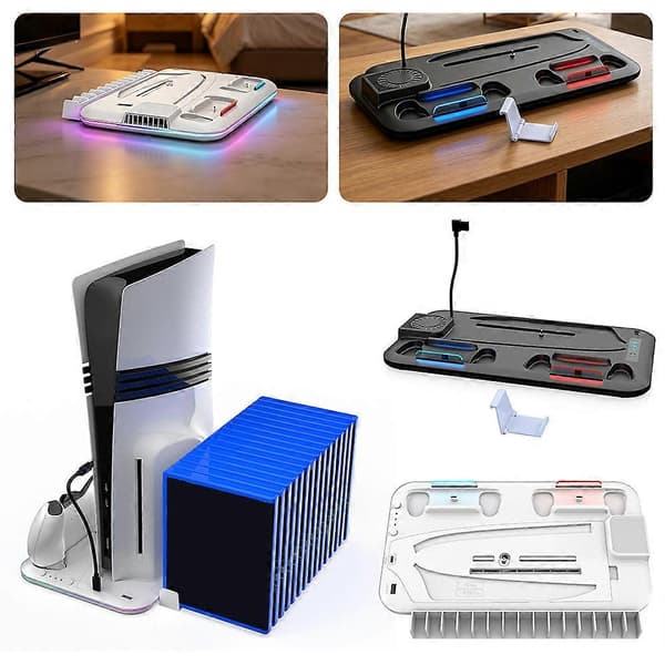 Multifunksjonell kjøle- og ladestasjon for PS5 SLIM/PS5 PRO-konsoll med dobbel lader for kontroller Black