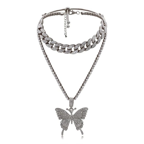 Butterfly Cuban Link Necklace Set-Women Hip Hop Necklace Chain