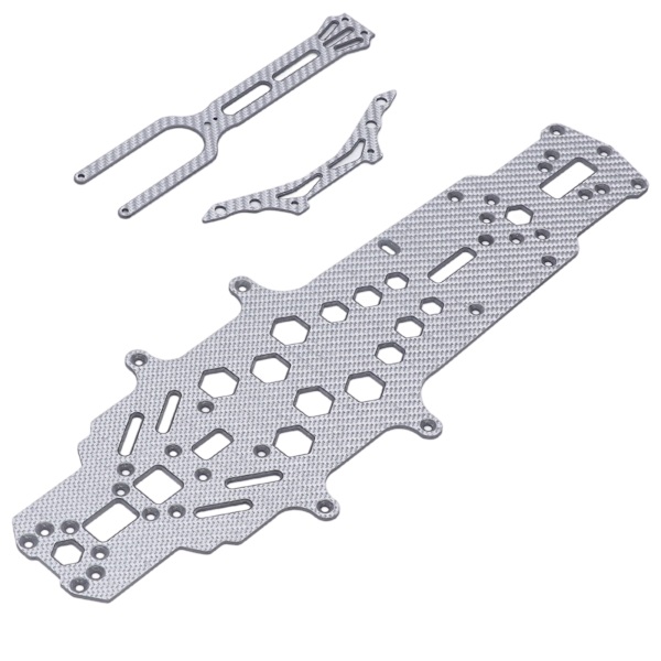 RC Karbonfiber Chassis Høy Fleksibilitet CNC Maskinering Hul 2 Lags Synkende Erstatning RC Bunn Chassis Plate Sølv