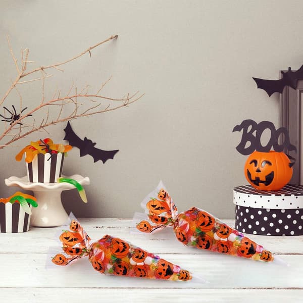 100-pack Halloween koncellofanpåsar pumpa godispåse