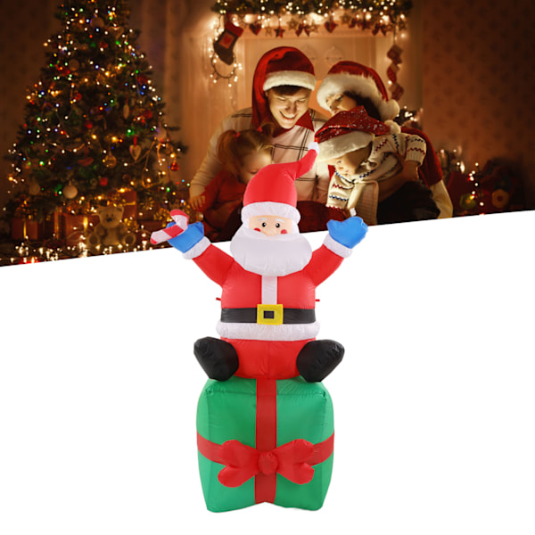 180cm/6ft Christmas Inflatable Santa LED Lighted Outdoor Decoration Santa with Stick Sitting On Gift Box 100‑240V EU Plug