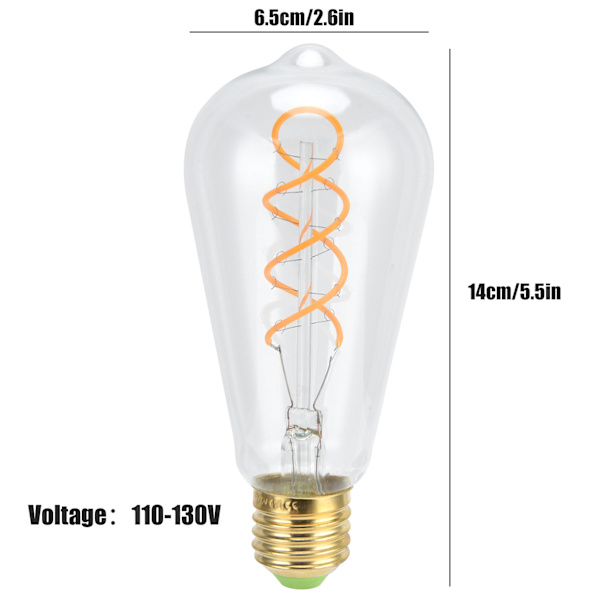 ST64 Glödlampa Dubbel Spiral E27 4W 110V Dimbar Ljuskälla för Sovrum Café Varm Ljus