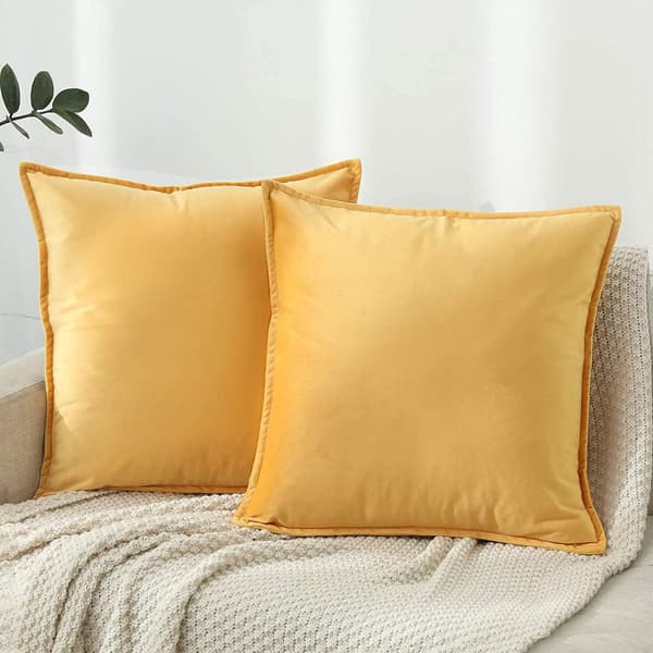 Bløde gule dekorative pudebetræk, 100% Grade A Velvet til sofa, seng, kontor (sæt med 2)