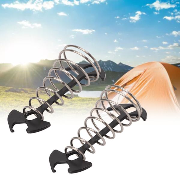 2 st Anti Trip Deck Tie Down Anchor Pegs Fiskbensformad Vindrep Spännare Spännare med Fjäder för Camping VandringSvart
