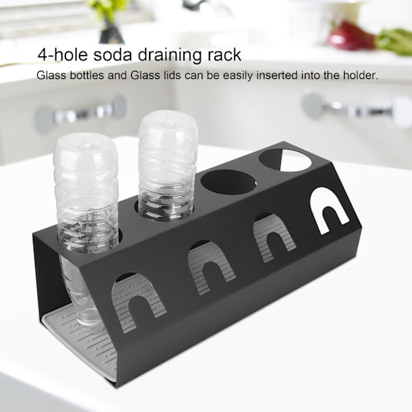 Universal 4-hulls brusflaske avløpsstativ tørkestativ oppvaskstativ holder med pute for SodastreamBlack