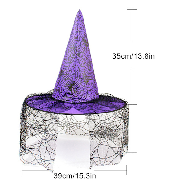 Halloween Hat Party Dance Witch Net Dekorative Rekvisitter Spids Hjørne Troldmand Heksehat