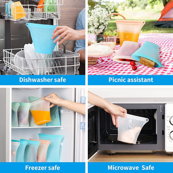 Innovativa Återanvändbara Förvaringspåsar i Livsmedelsklassat Material, Läcksäkra Lufttäta Vakuumbehållare för Matlådor, Läcksäkra, Diskmaskinsäkra Lunchförvaring