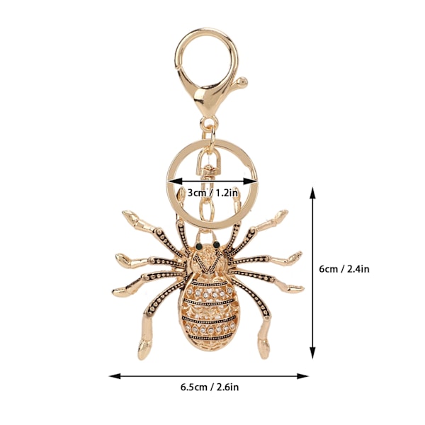 Nøkkelring i sinklegering med diamant-edderkopp - Bilnøkkelring i metall - Tilbehør til dameveske - Dekorasjon - Gave - Gull