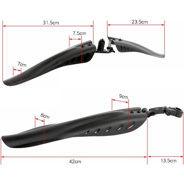 Cykelskärm, MTB-skärm, 1 Set Vägcykelskärm, Skärm, Tillverkad av Breddad och Tjockare Plast, Hållbar, Lätt att Installera, Justerbar