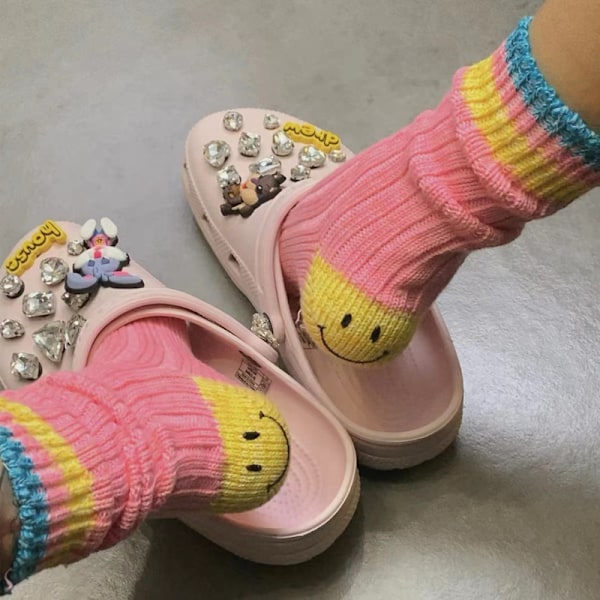 Smiley Heel Tykke Japanske Stil Verktøyfarge Split Stripe Sokker for Menn og Kvinner Mote Sokker Pink