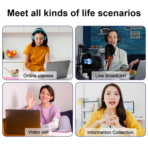 Kompatibilitet med flere software og systemer for problemfri integration, Auto Focus Full HD 1080P webcam med indbygget støjreducerende mikrofon, bred