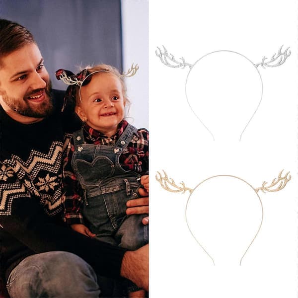 Julehårbøyle med gevir, reinsdyrhodeplagg til fest, 2 stk.