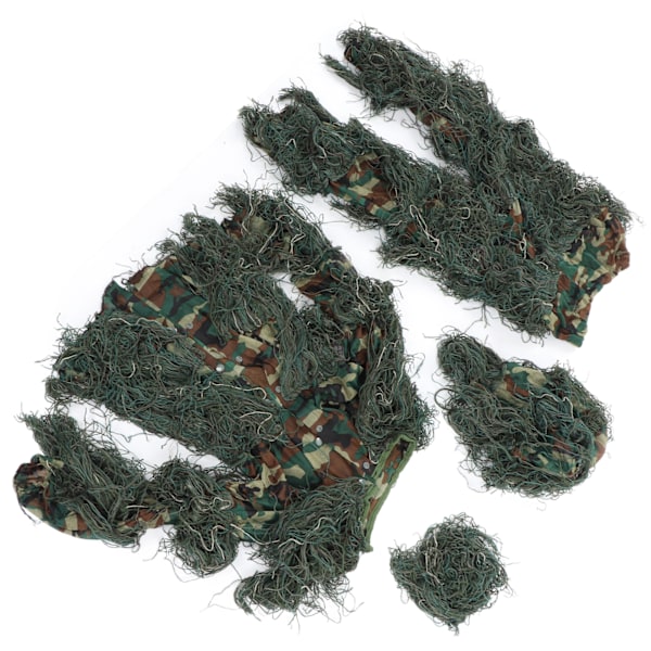 Ghillie-dräkt 5 i 1 Grön Camo-dräkter Inkluderar Jacka Byxor Huva Bärväske Camo-tejp för Barn Tonåringar Höjd 4,3 till 4,9 fot