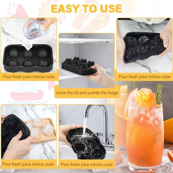 Rose Ice Cube Tray Silikone 6 Terninger BPA-fri Isfremstillingstilbehør med låg til Cocktail Whisky Sort