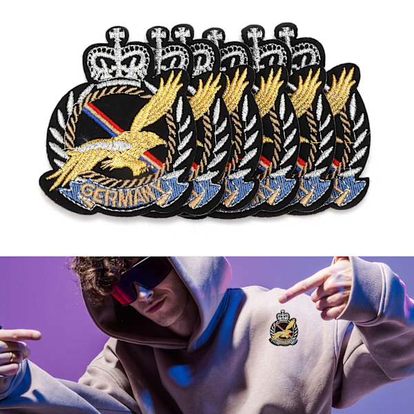 6 st tygklistermärken DIY broderi örnbadge mönster strykjärn på lappar för kläder hantverk lagning dekoration